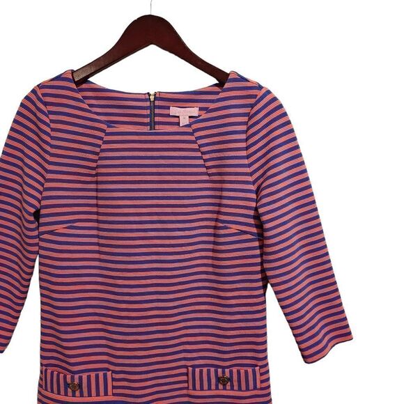 Lilly Pulitzer Charlene Shift Dress Medium Striped Pink Blue - Picture 2 of 9